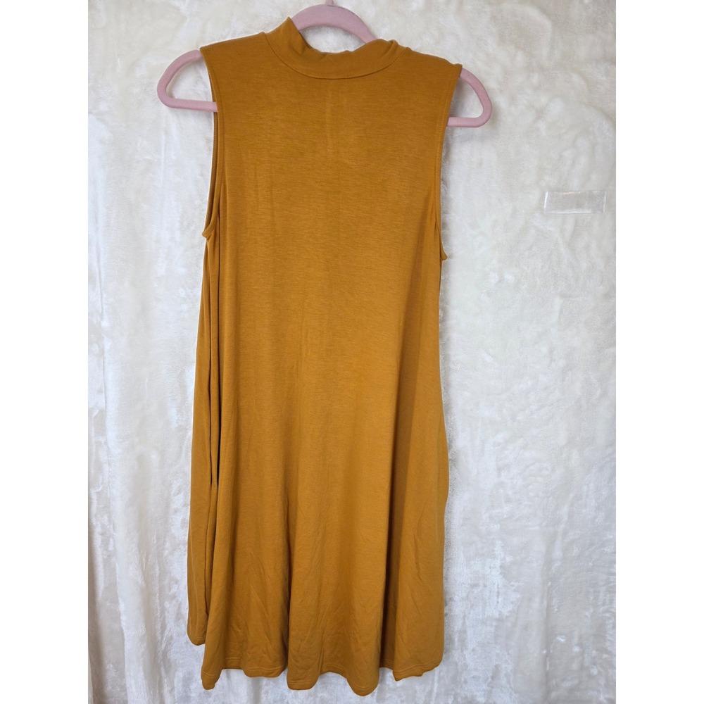Zenana Premium Mustard Yellow Mock Neck Sleeveless Swing Dress‎ with Pockets